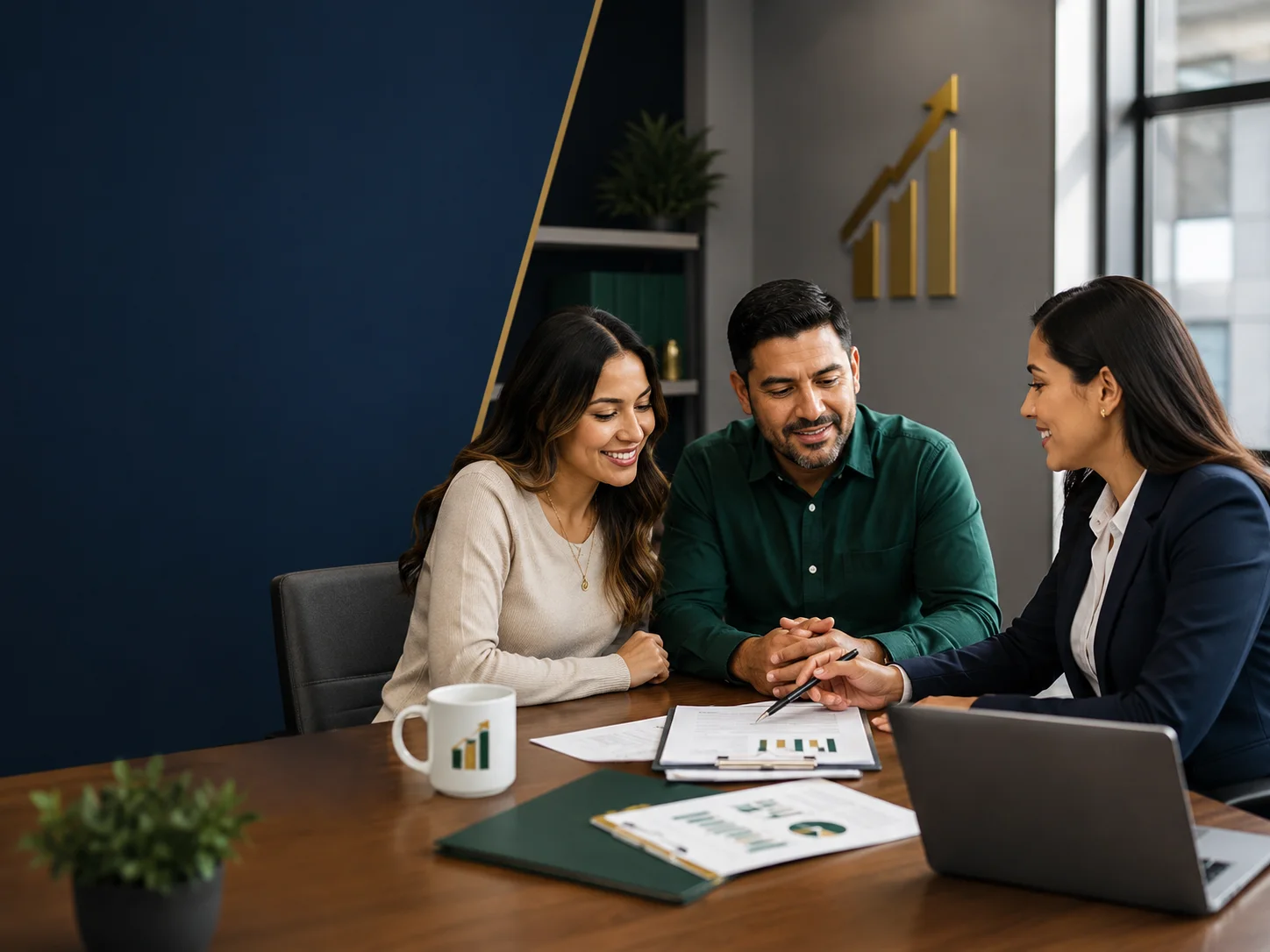 Clientes hispanos revisando documentos con asesora de Latino Tax